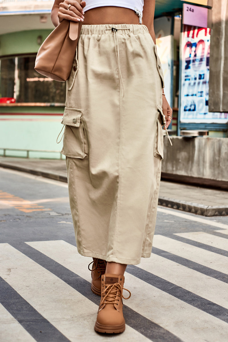 Soledad | Casual Street Solid Drawstring Bag with Type A Loose Patchwork Pants