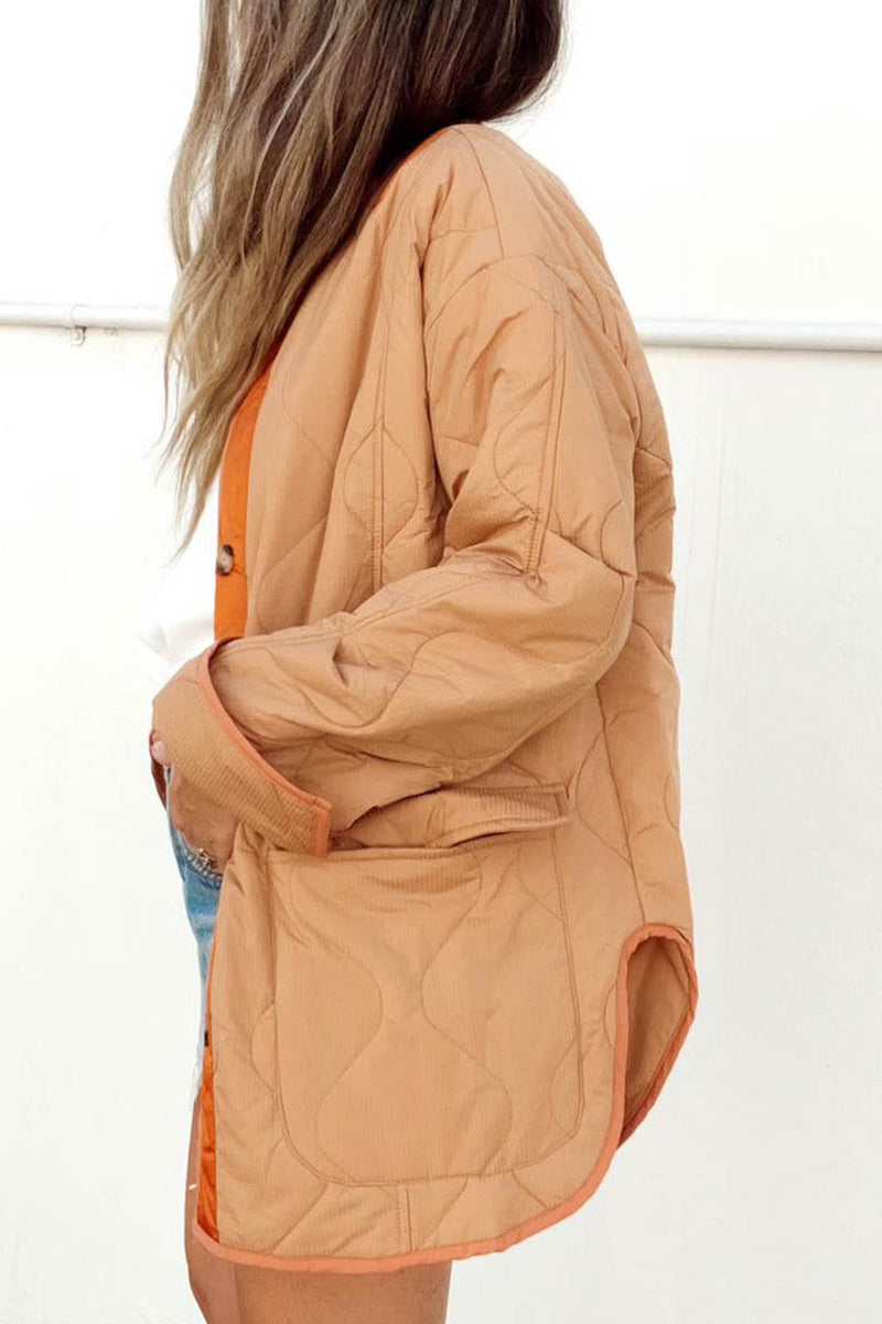 Sara | Casual outerwear with color block buckle and contrast O-neck
