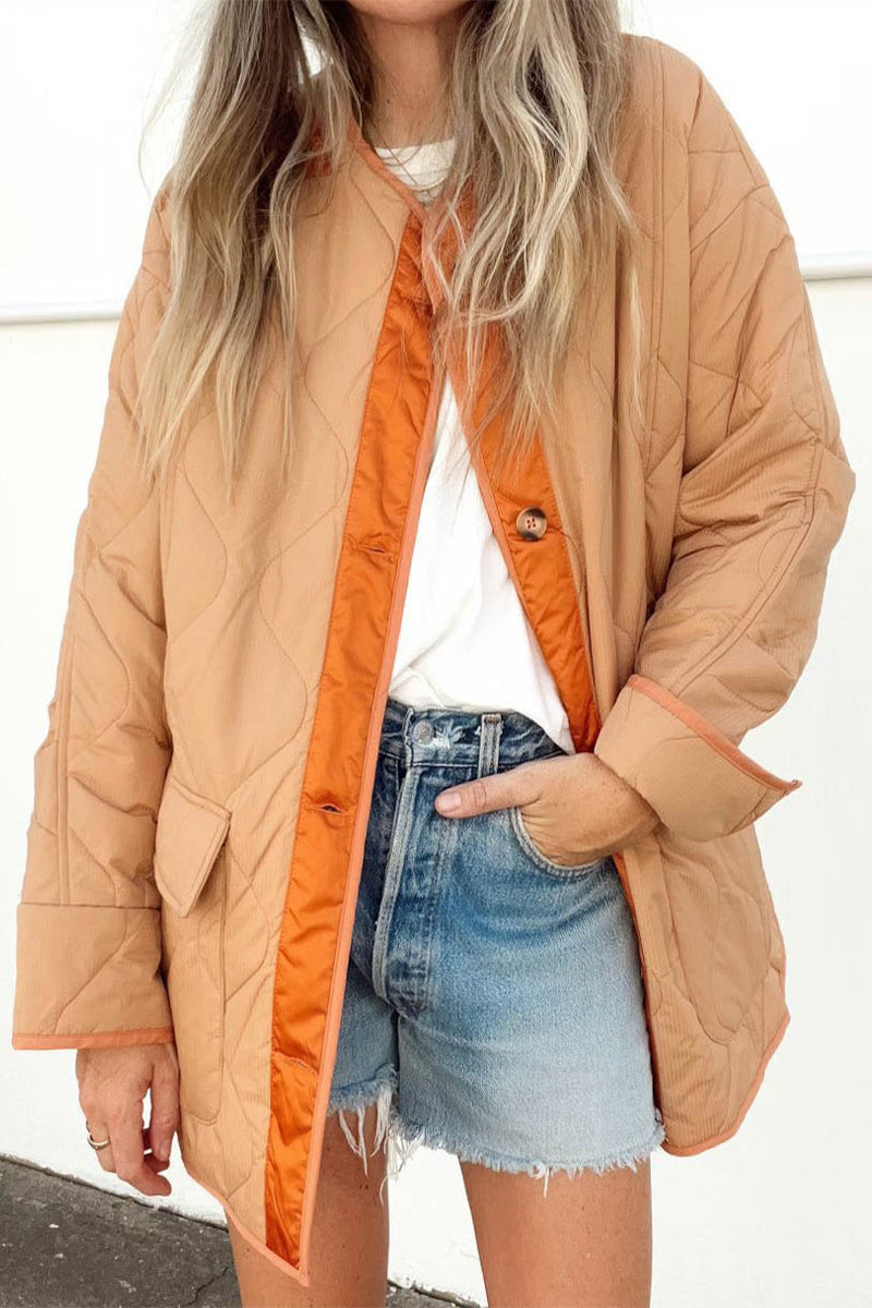 Sara | Casual outerwear with color block buckle and contrast O-neck