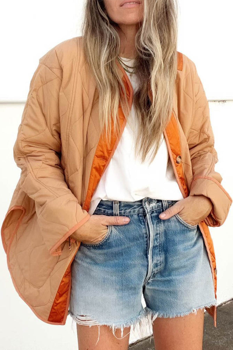 Sara | Casual outerwear with color block buckle and contrast O-neck