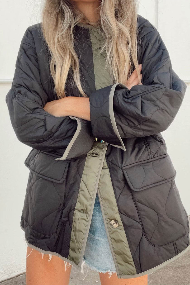 Sara | Casual outerwear with color block buckle and contrast O-neck