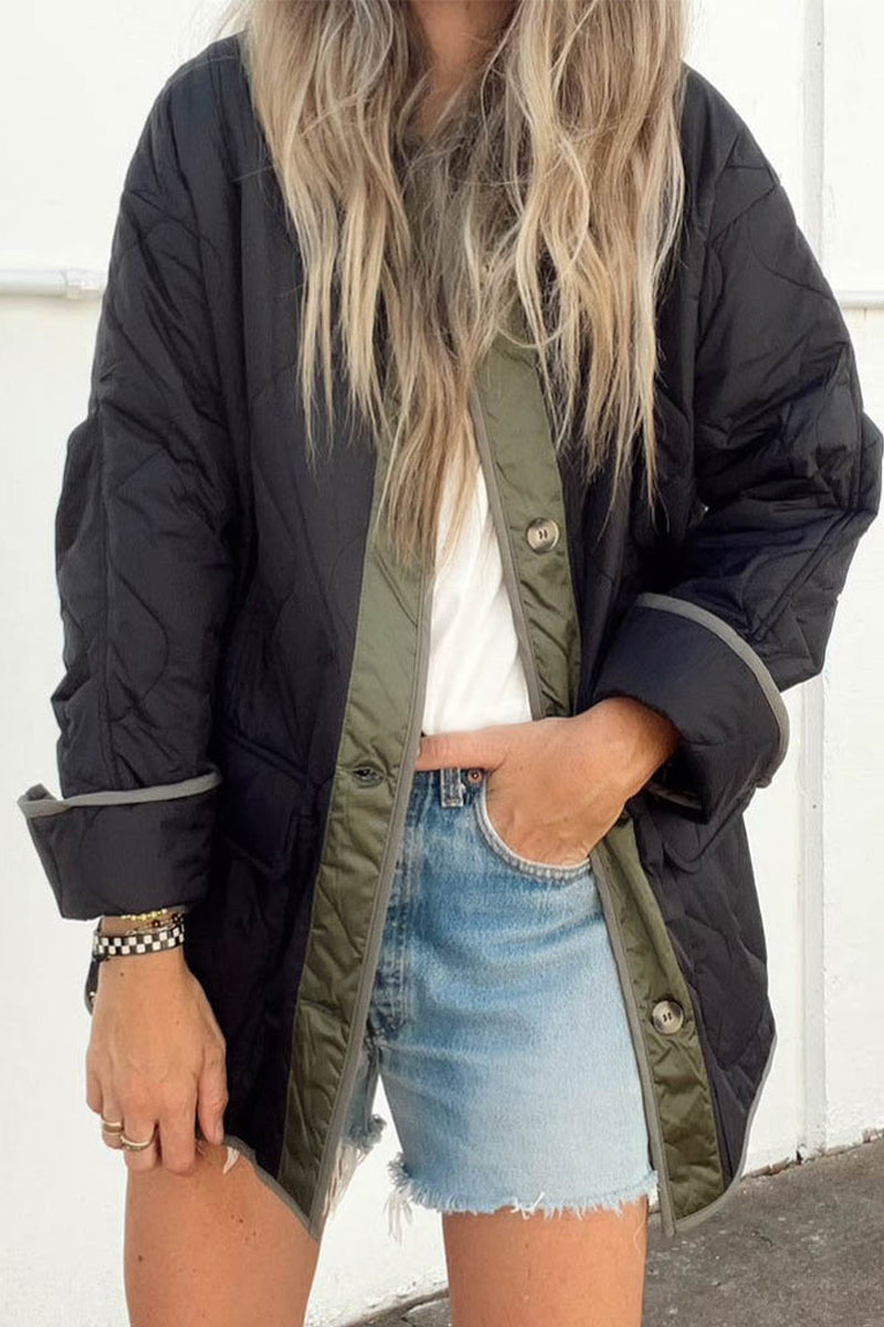 Sara | Casual outerwear with color block buckle and contrast O-neck