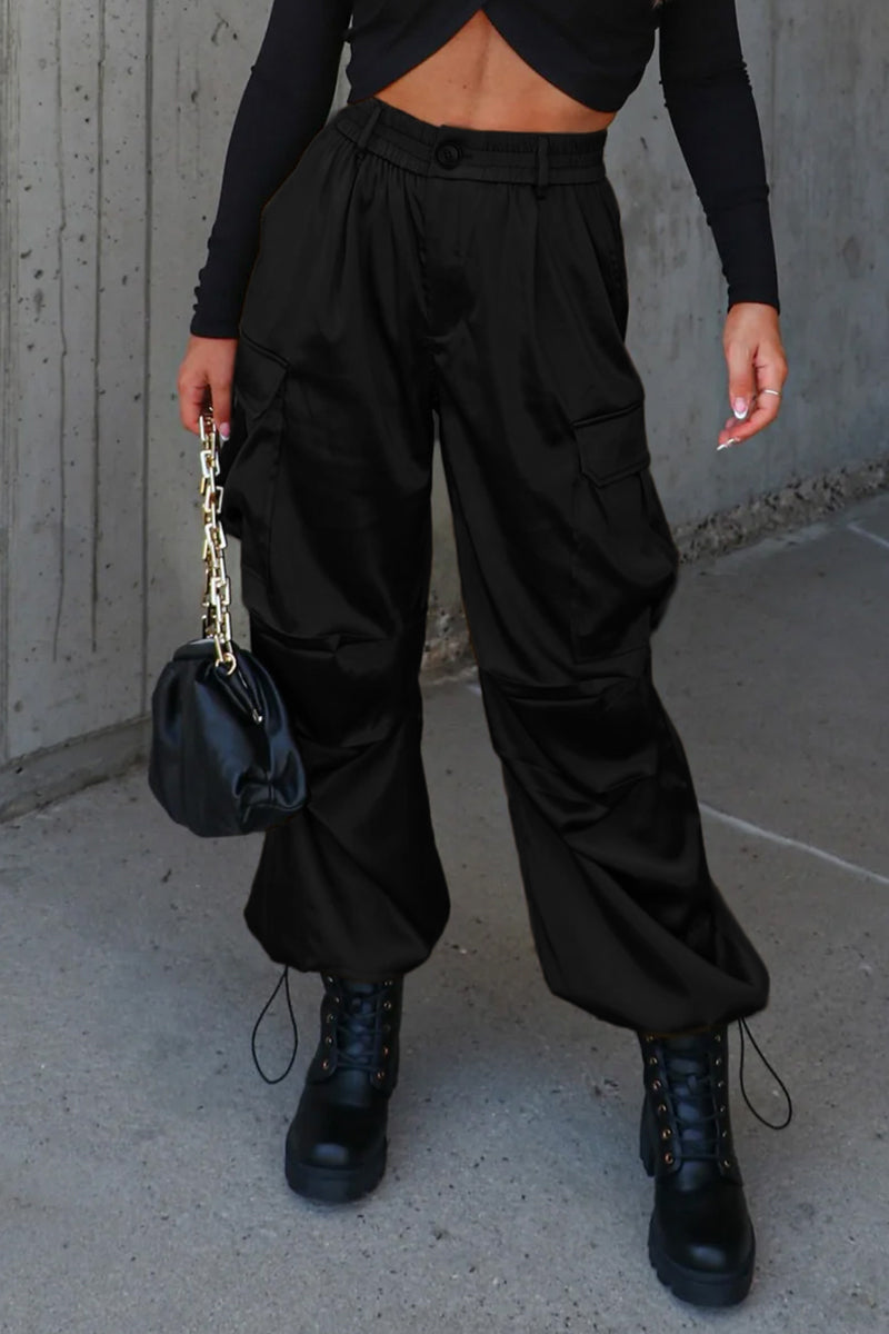 Salma | Casual solid color drawstring pants with loose high waist solid color pants