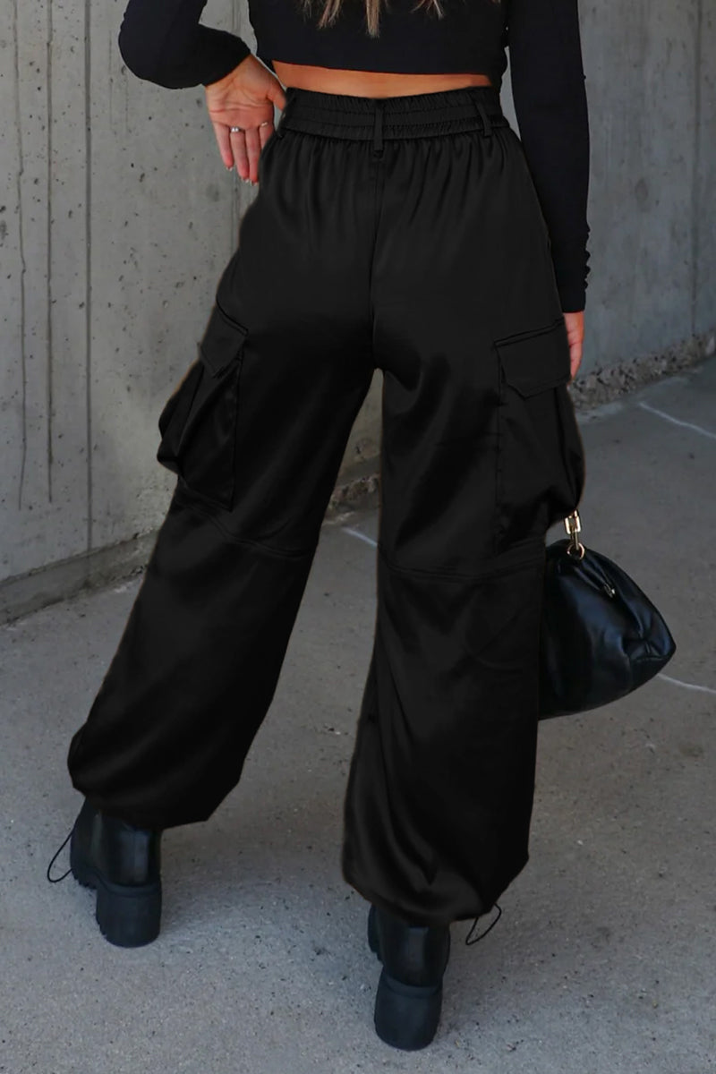 Salma | Casual solid color drawstring pants with loose high waist solid color pants