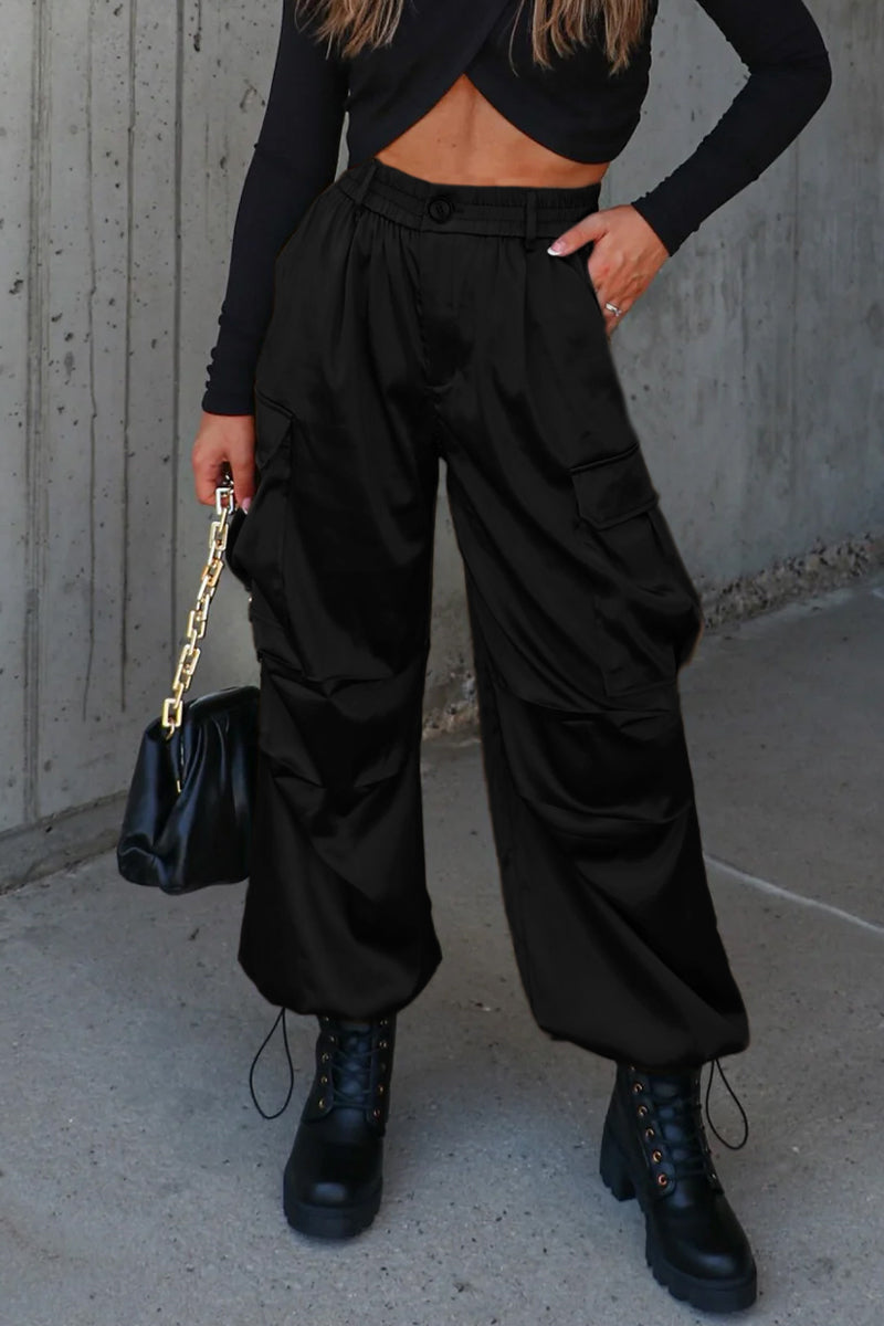 Salma | Casual solid color drawstring pants with loose high waist solid color pants