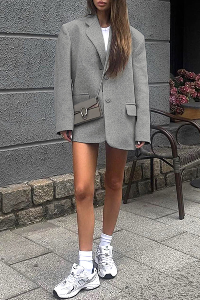 Soraya | Casual British style outerwear with geometric patchwork and pocket fold-over collar