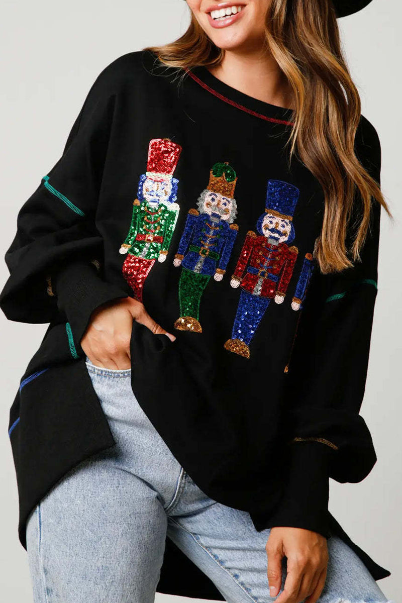 Ursula | Casual solid color O-neck sequin tops