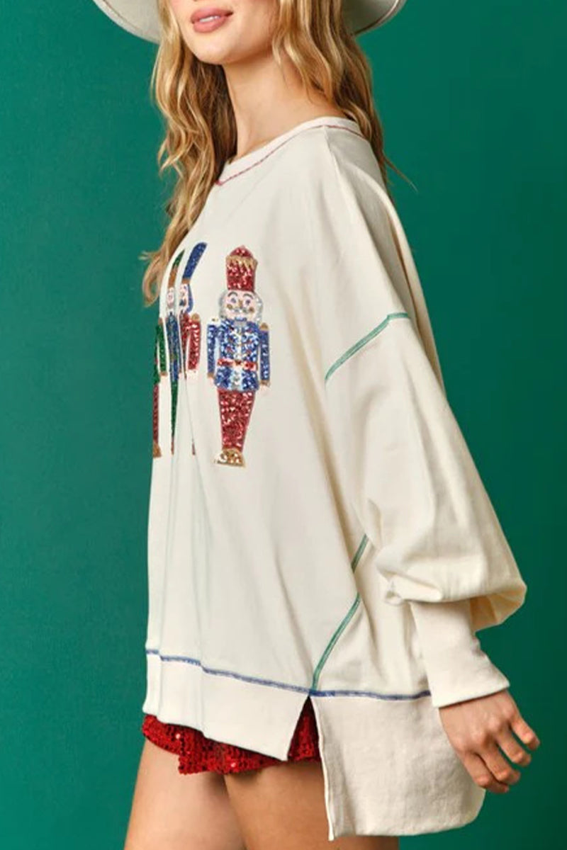 Ursula | Casual solid color O-neck sequin tops