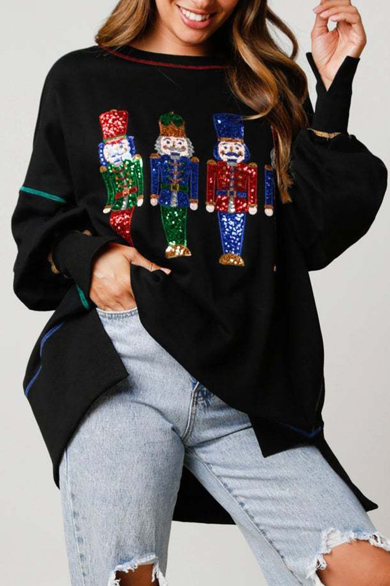 Ursula | Casual solid color O-neck sequin tops