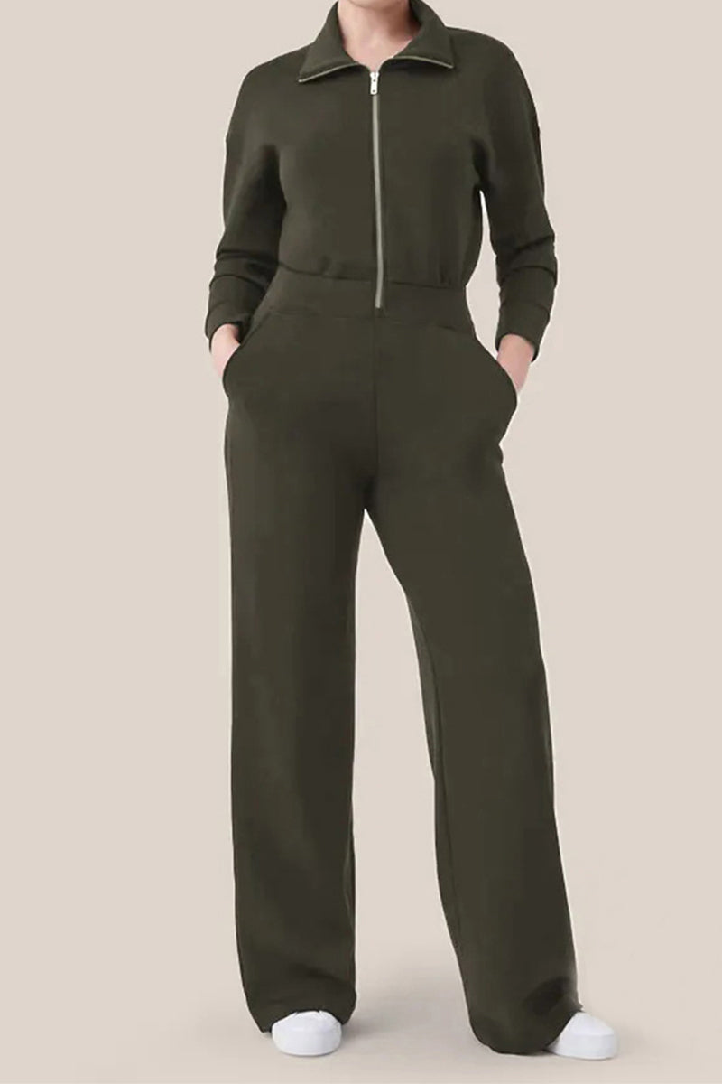 Valentina | Casual, simple jumpsuits with a fixed pocket zip and turn-down collar