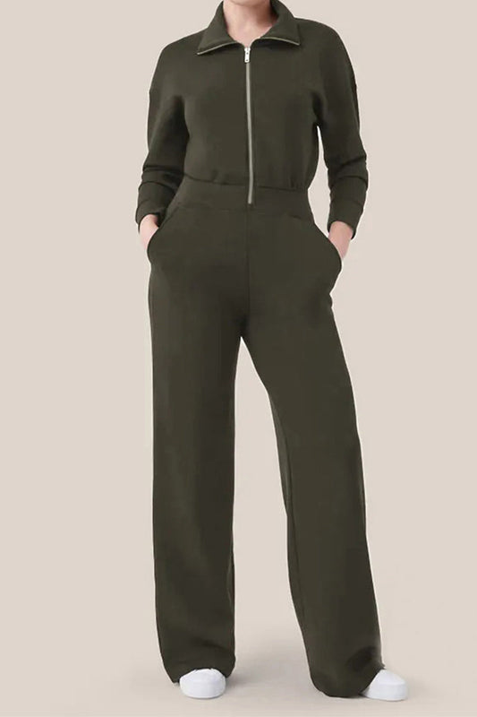 Valentina | Casual, simple jumpsuits with a fixed pocket zip and turn-down collar