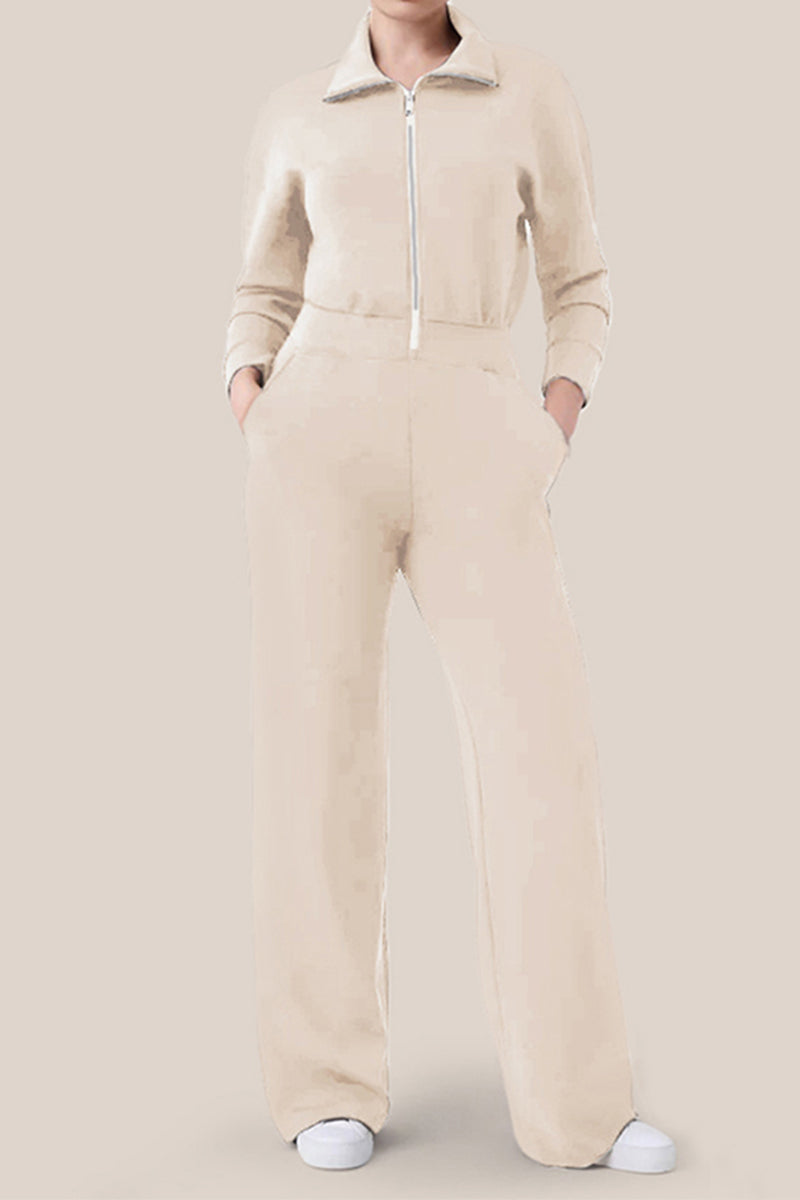 Valentina | Casual, simple jumpsuits with a fixed pocket zip and turn-down collar