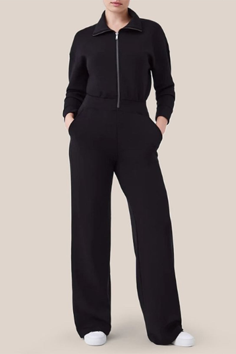 Valentina | Casual, simple jumpsuits with a fixed pocket zip and turn-down collar