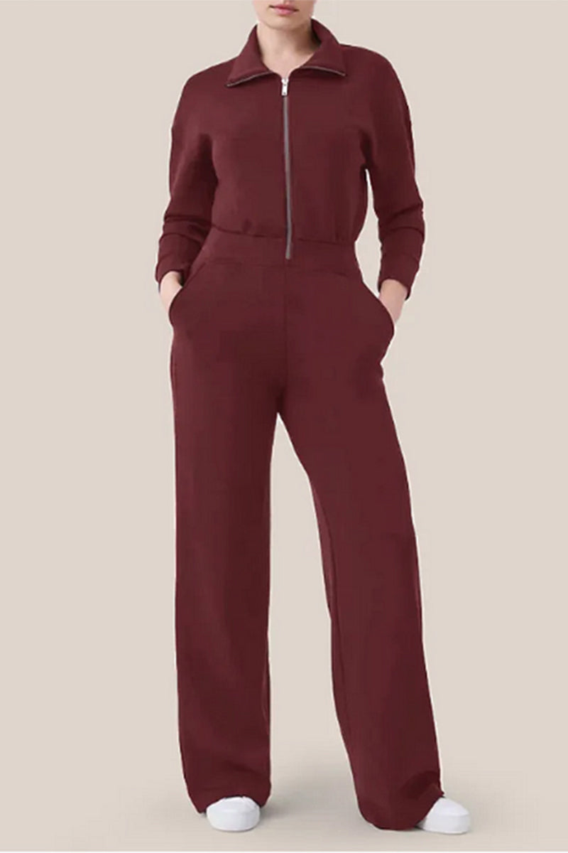Valentina | Casual, simple jumpsuits with a fixed pocket zip and turn-down collar