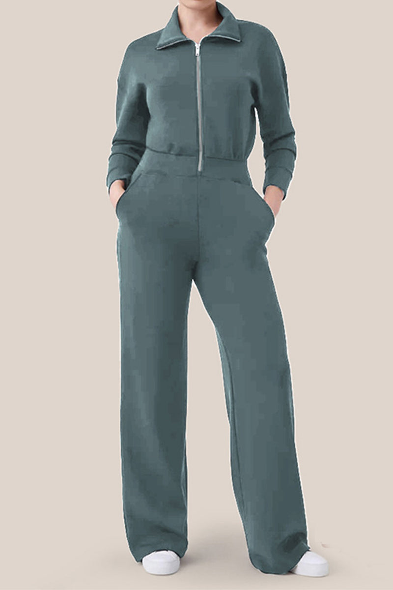 Valentina | Casual, simple jumpsuits with a fixed pocket zip and turn-down collar