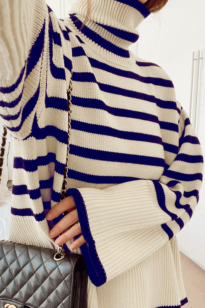 Vilma | Casual striped asymmetrical turtleneck tops with slit
