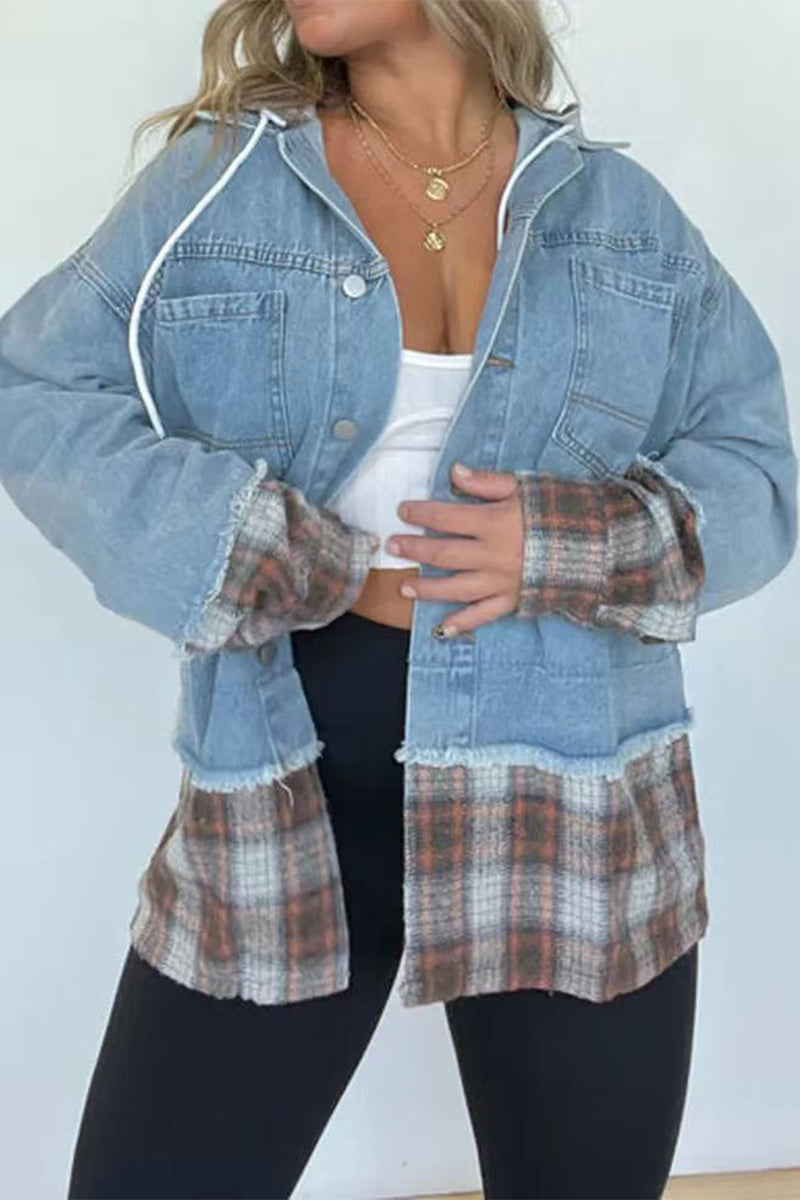 Yasmina | Casual checked outerwear with drawstring and turn-down collar