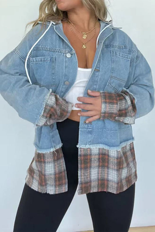 Yasmina | Casual checked outerwear with drawstring and turn-down collar