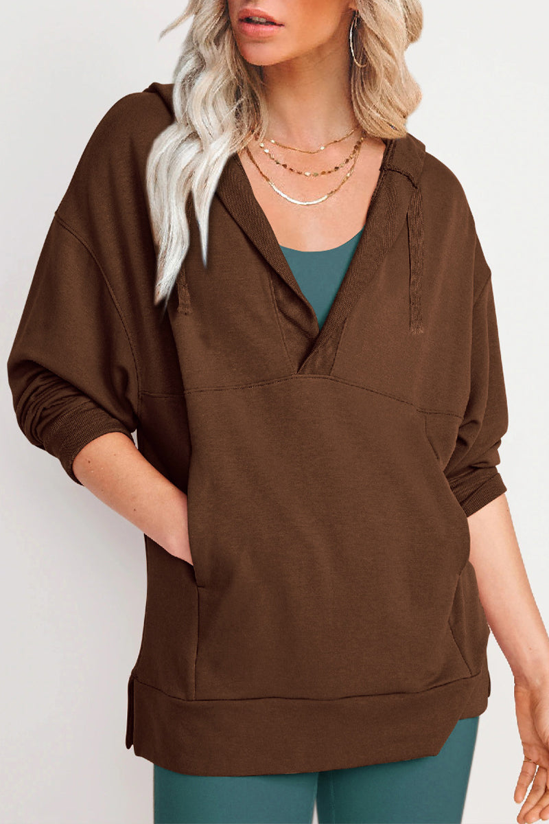 Yesenia | Casual solid tops with pockets and V-neck