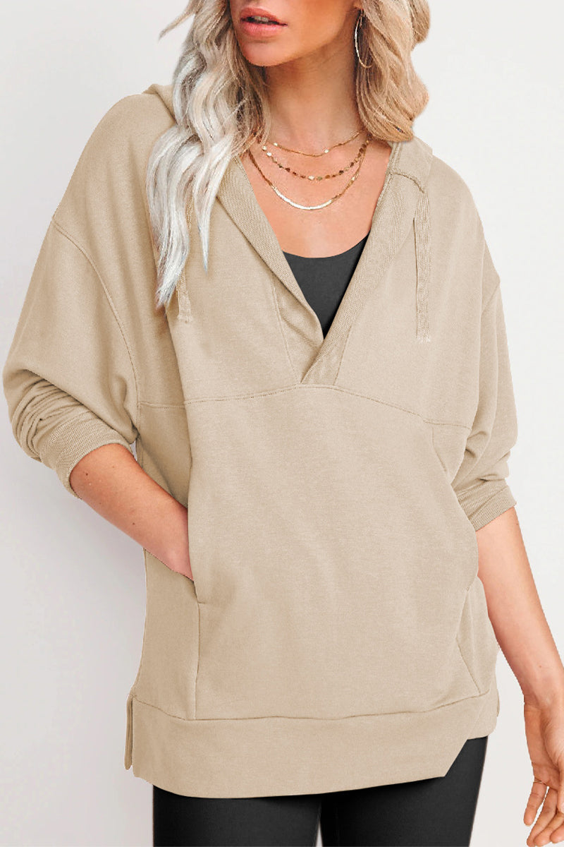 Yesenia | Casual solid tops with pockets and V-neck