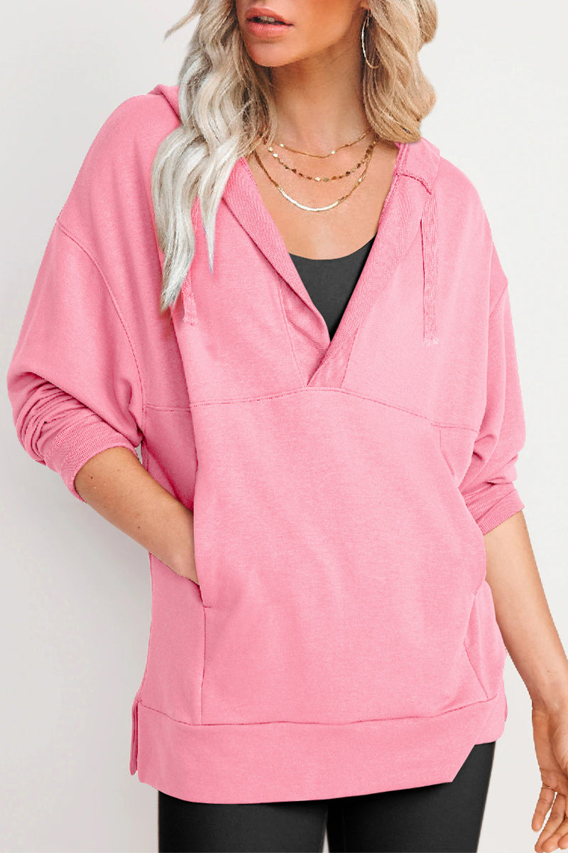 Yesenia | Casual solid tops with pockets and V-neck
