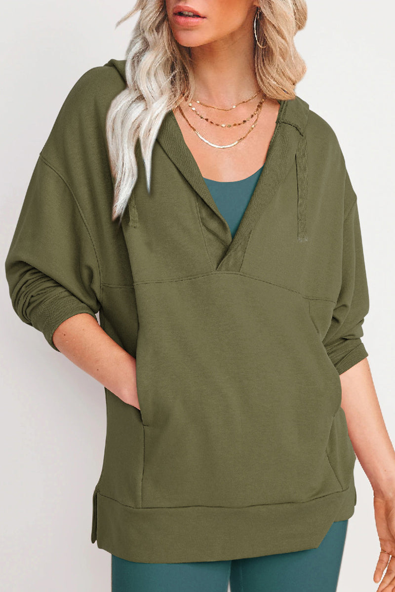 Yesenia | Casual solid tops with pockets and V-neck