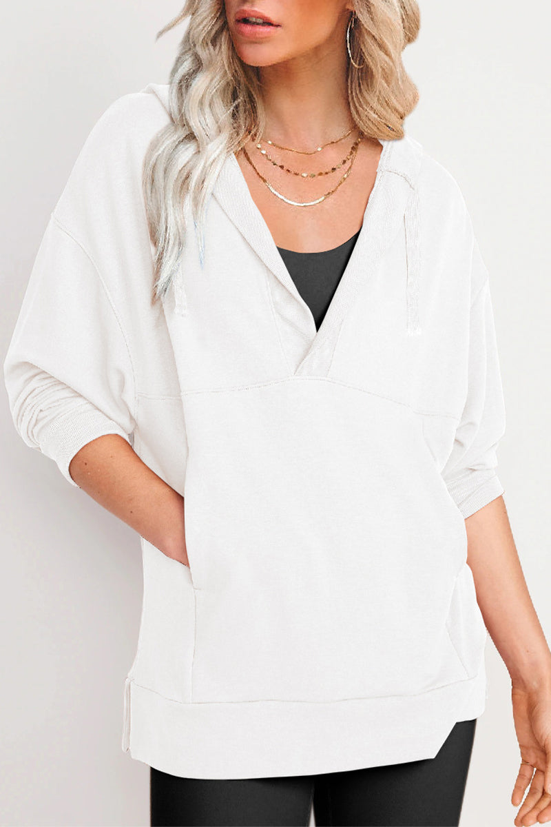 Yesenia | Casual solid tops with pockets and V-neck