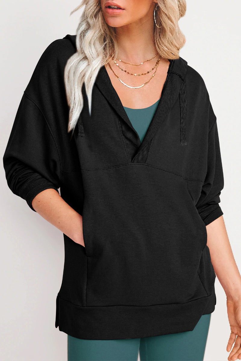 Yesenia | Casual solid tops with pockets and V-neck