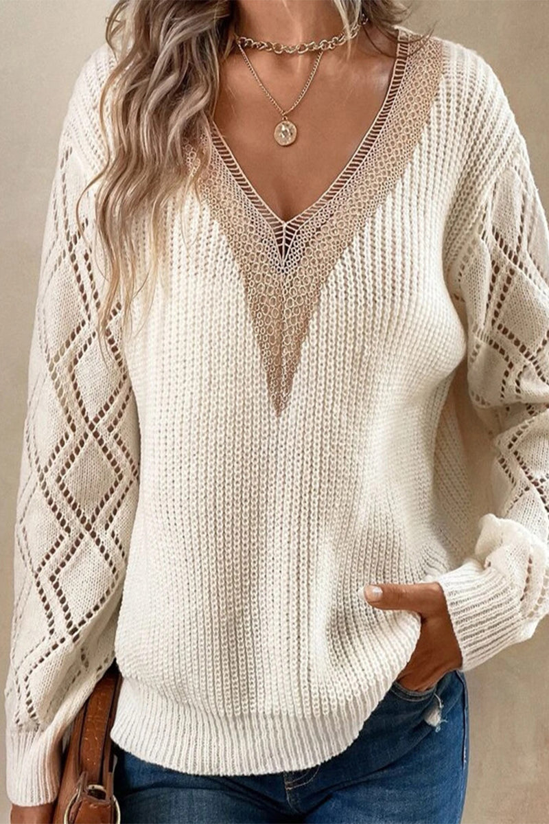 Zenaida | Casual, simple tops made of solid lace with a V-neck