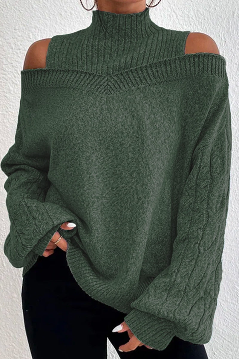 Hortensia | Casual solid hollow out patchwork turtleneck sweaters