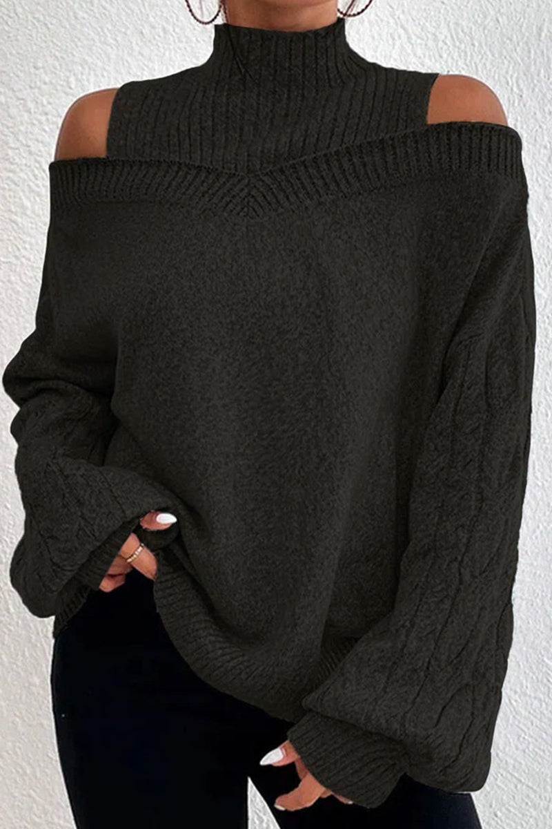 Hortensia | Casual solid hollow out patchwork turtleneck sweaters