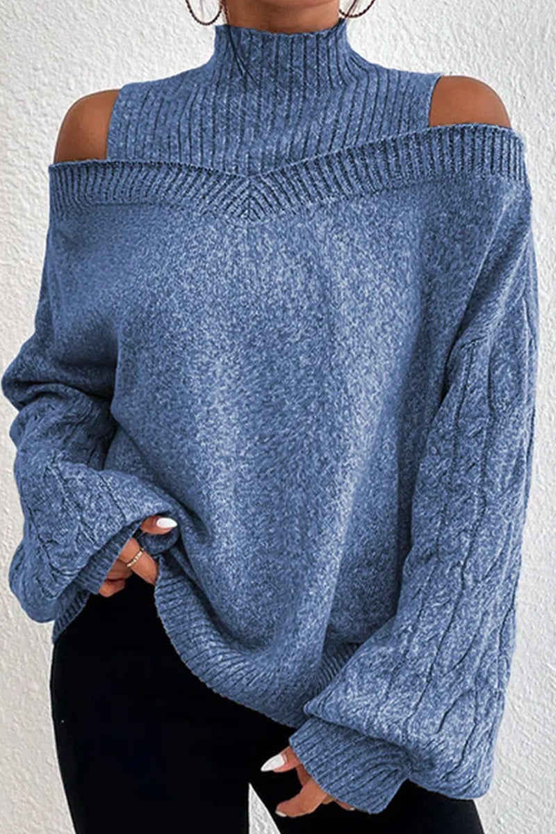 Hortensia | Casual solid hollow out patchwork turtleneck sweaters