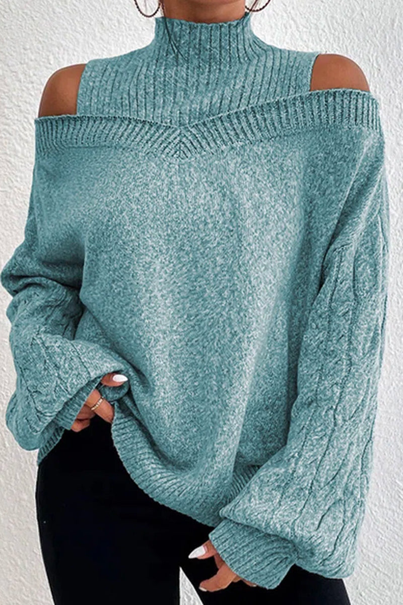 Hortensia | Casual solid hollow out patchwork turtleneck sweaters