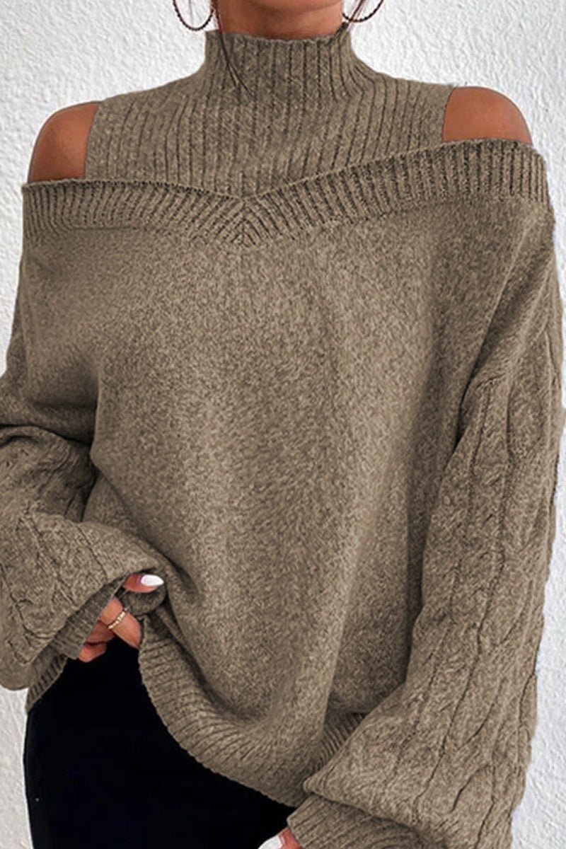 Hortensia | Casual solid hollow out patchwork turtleneck sweaters