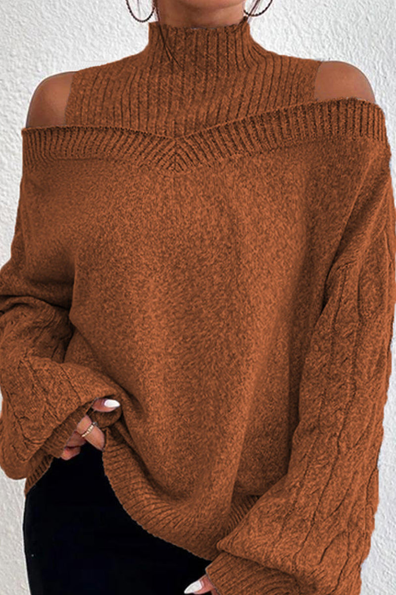 Hortensia | Casual solid hollow out patchwork turtleneck sweaters