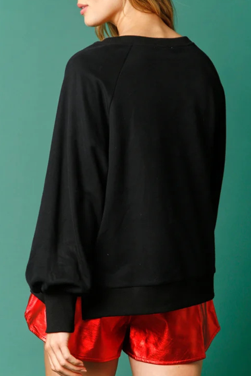 Alejandra | Casual Cute Santa Claus Sequin Patch O-Neck Tops