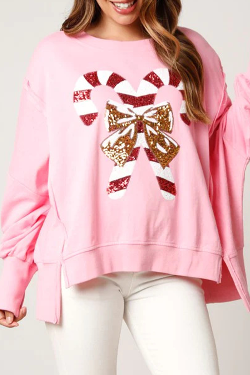 Adelaida | Casual solid color sequin print O-neck tops