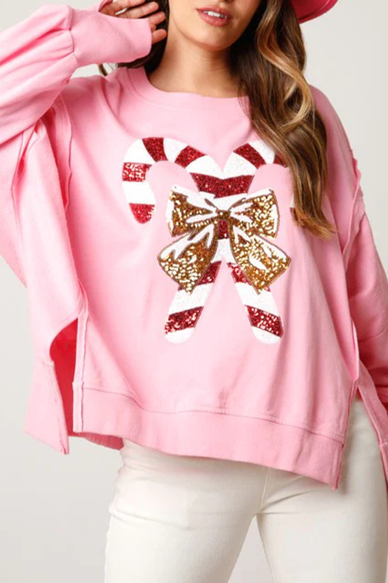 Adelaida | Casual solid color sequin print O-neck tops