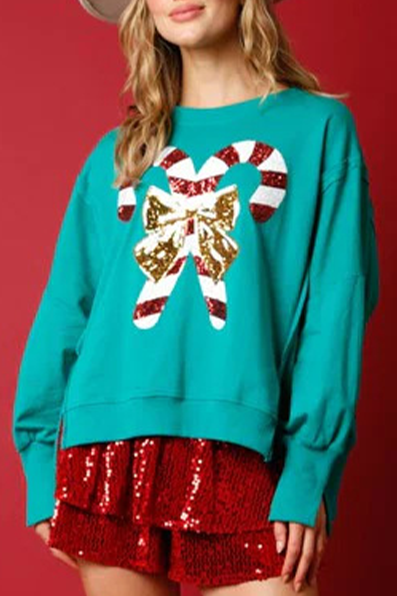 Adelaida | Casual solid color sequin print O-neck tops
