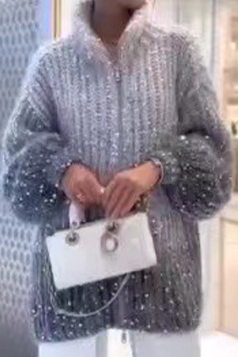 Linda | Casual Celebrities Elegant sequin sweater with turn-down collar