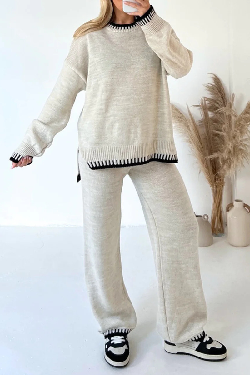 Bianca | Casual solid patchwork O-neck long sleeve two piece suit