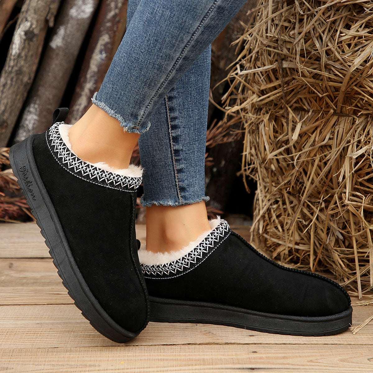 Doris | Casual Living Patchwork Solid Color Round Warm Comfortable Shoes