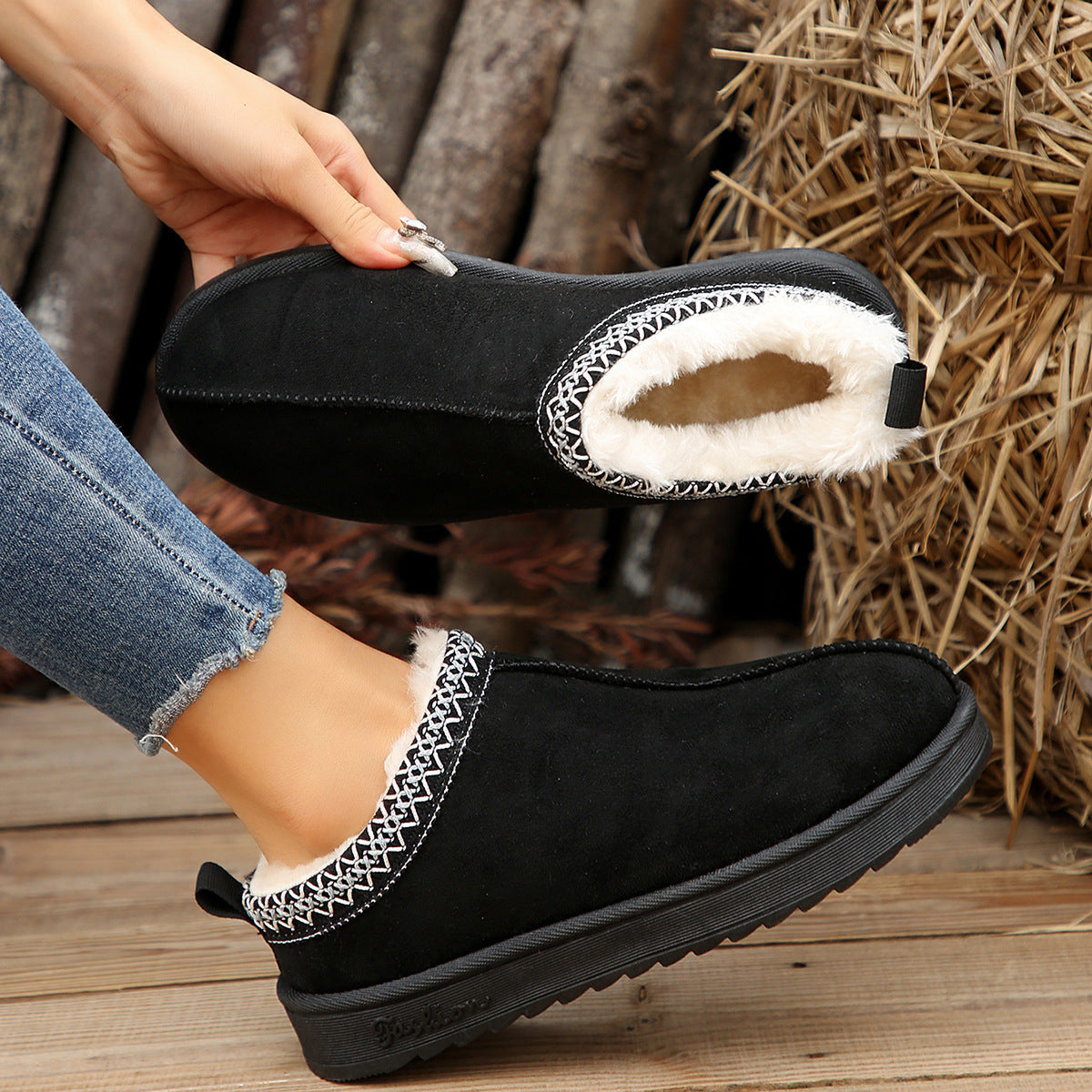 Doris | Casual Living Patchwork Solid Color Round Warm Comfortable Shoes