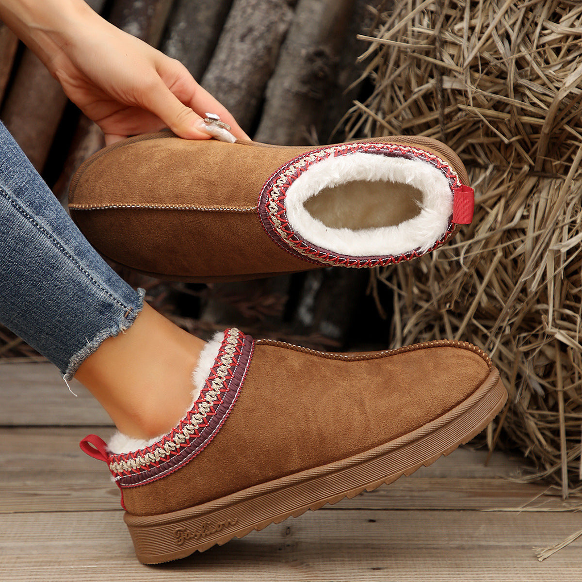 Doris | Casual Living Patchwork Solid Color Round Warm Comfortable Shoes