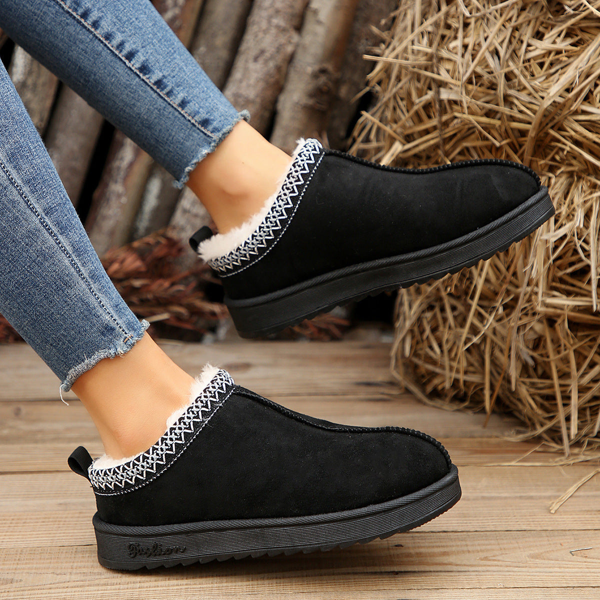 Doris | Casual Living Patchwork Solid Color Round Warm Comfortable Shoes