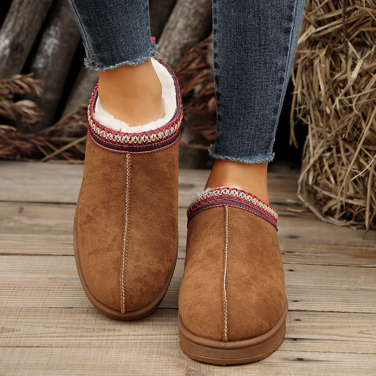 Doris | Casual Living Patchwork Solid Color Round Warm Comfortable Shoes
