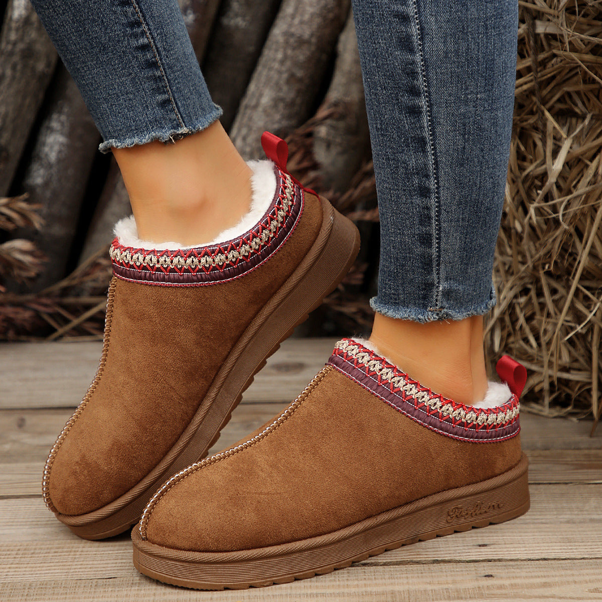 Doris | Casual Living Patchwork Solid Color Round Warm Comfortable Shoes