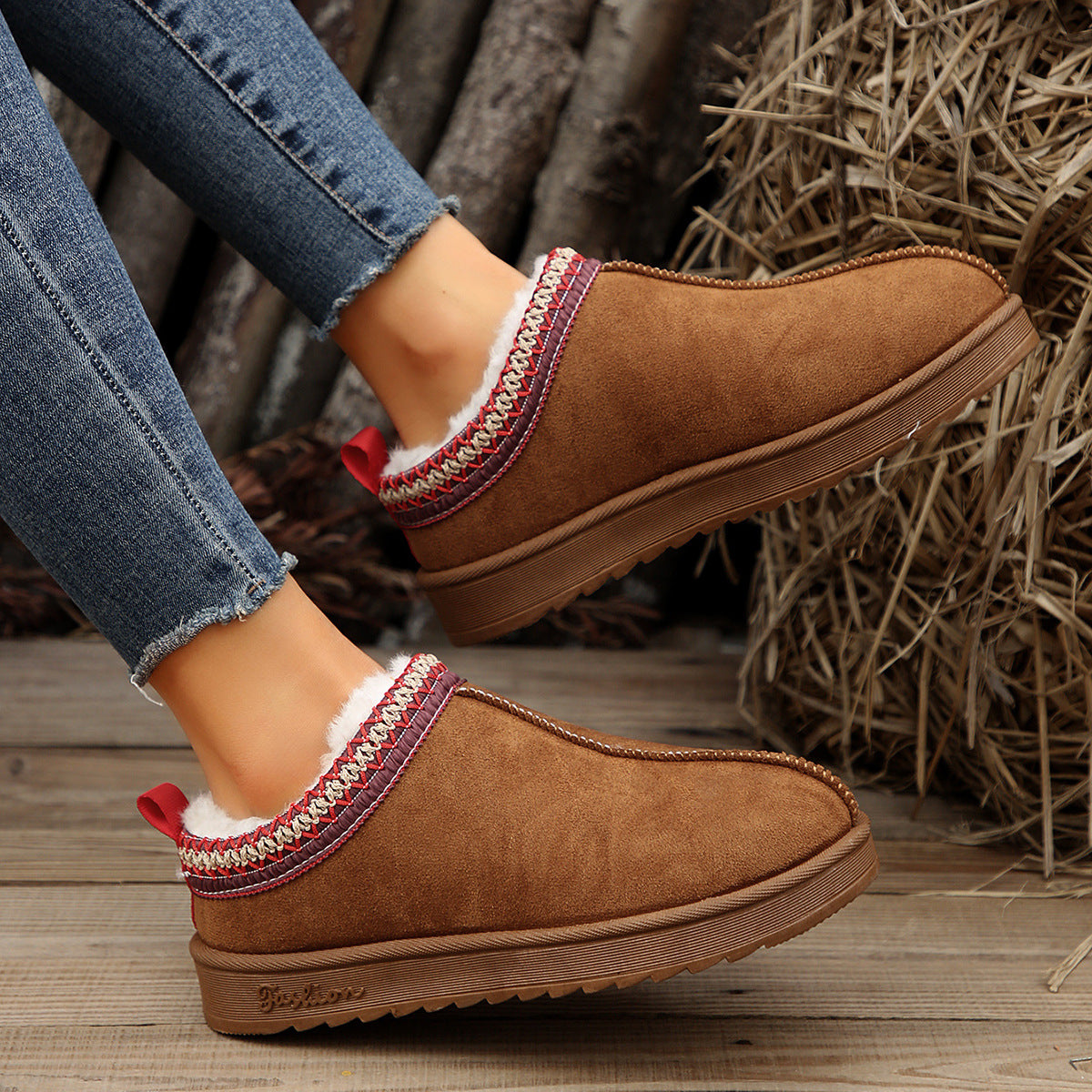 Doris | Casual Living Patchwork Solid Color Round Warm Comfortable Shoes