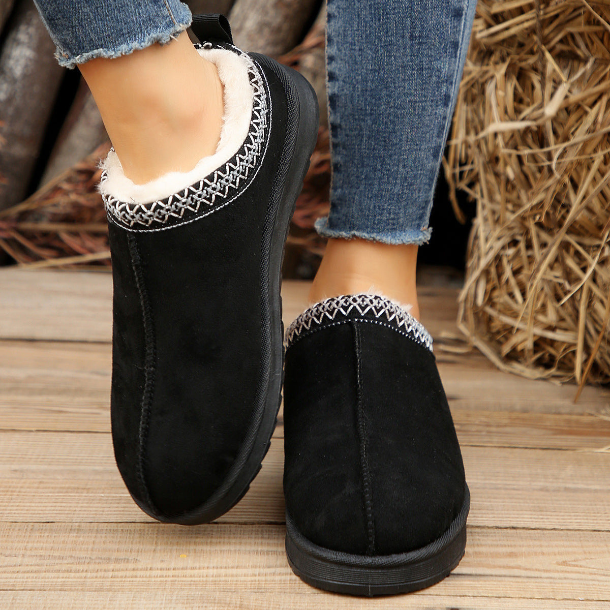 Doris | Casual Living Patchwork Solid Color Round Warm Comfortable Shoes