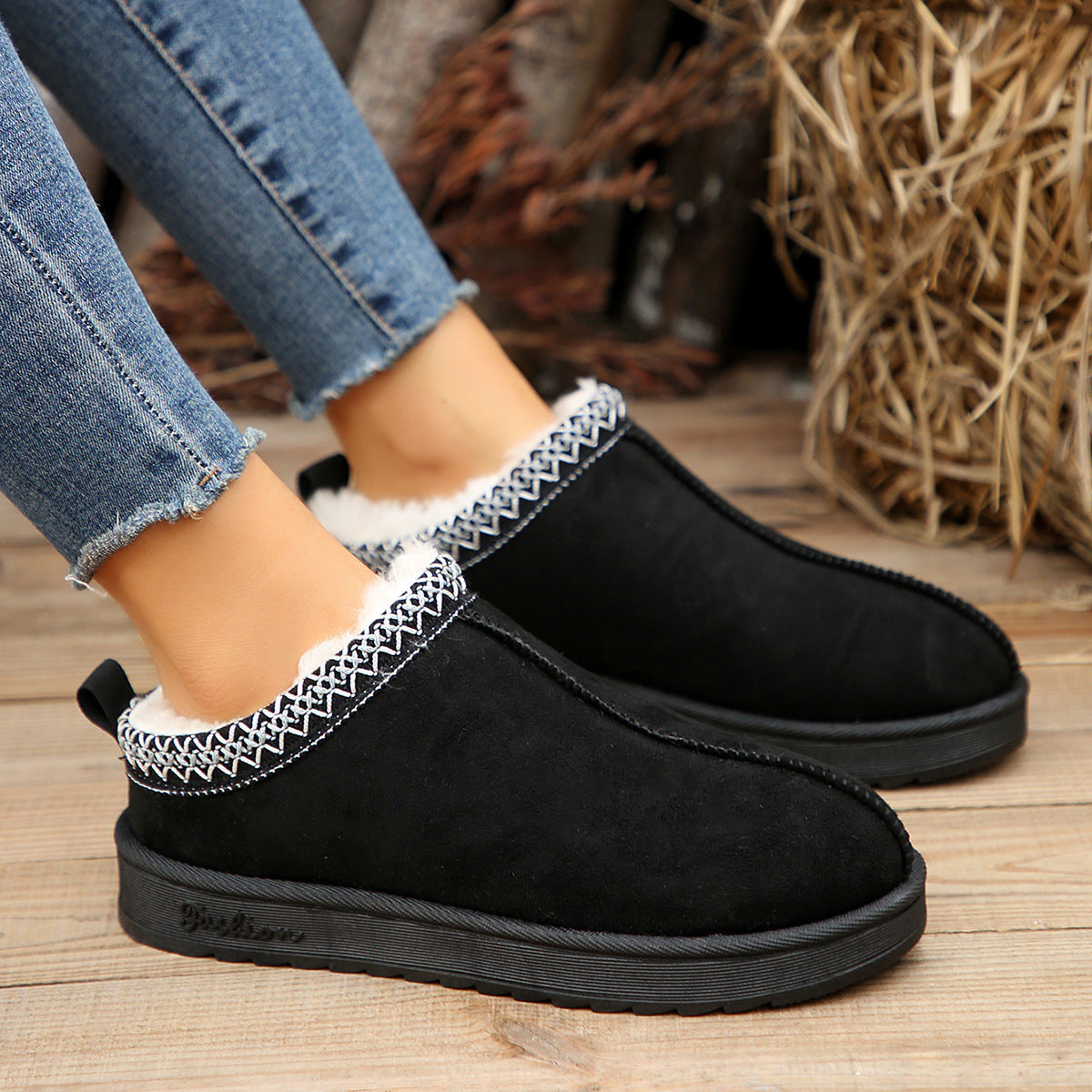 Doris | Casual Living Patchwork Solid Color Round Warm Comfortable Shoes